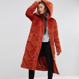 ASOS Longline Padded Velvet Puffer Coat